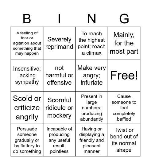 Vocab 1 Bingo Card