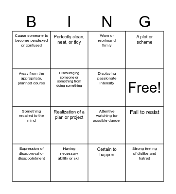 Vocab 2 Bingo Card