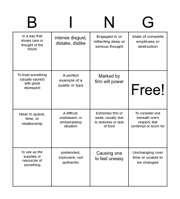Vocab 3 Bingo Card