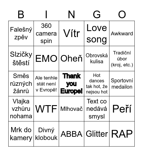 Eurovision bingo! Bingo Card