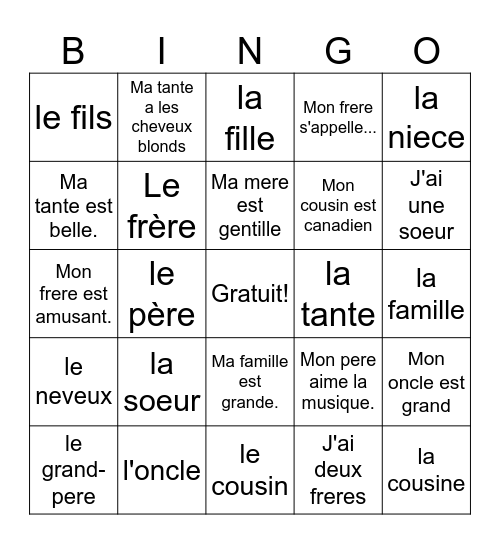 La famille Bingo Card