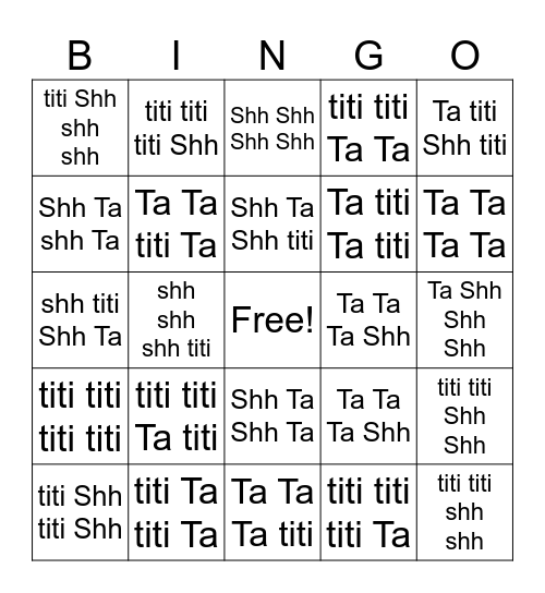 Rhythm Bingo Card