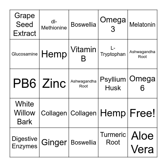 Ingredient Bingo Card