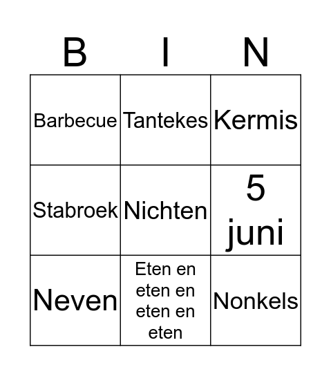 Kermis!! Bingo Card