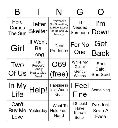 The Beatles! Bingo Card