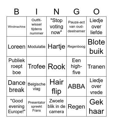 EUROVISION 2024 Bingo Card