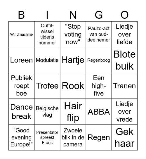 EUROVISION 2024 Bingo Card