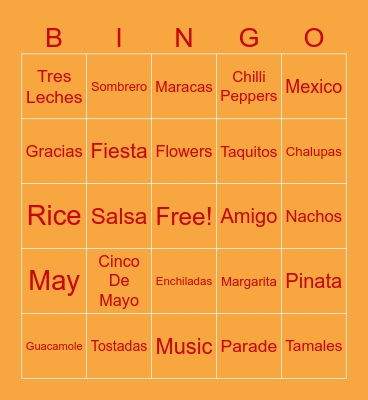 Cinco De Mayo Bingo Card