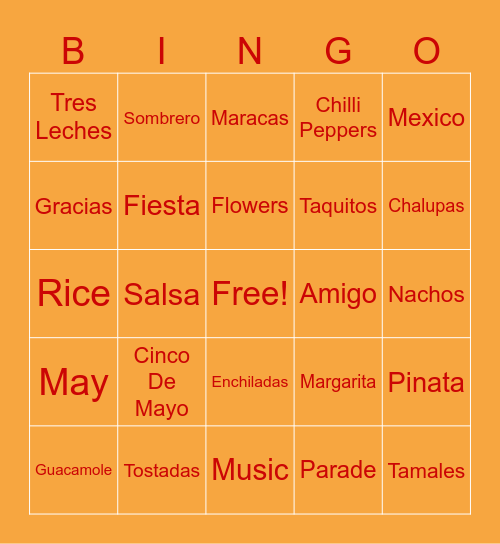 Cinco De Mayo Bingo Card