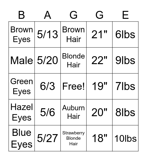 Baby Bagge Bingo Card