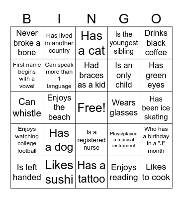 Find Someone Bingo Card