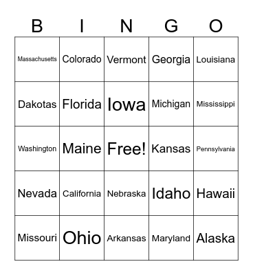 States Bingo Card