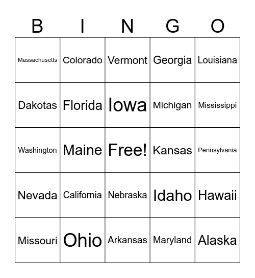 States Bingo Card