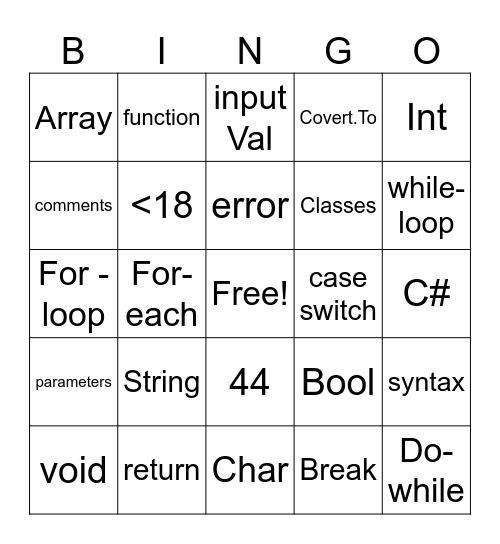 BINGO Sharp ! Bingo Card