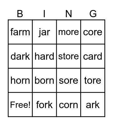 AR, OR, ORE Bingo Card