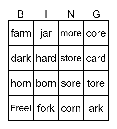 AR, OR, ORE Bingo Card
