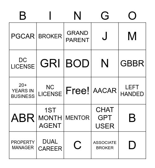 REALTOR NETWORKING Bingo Card