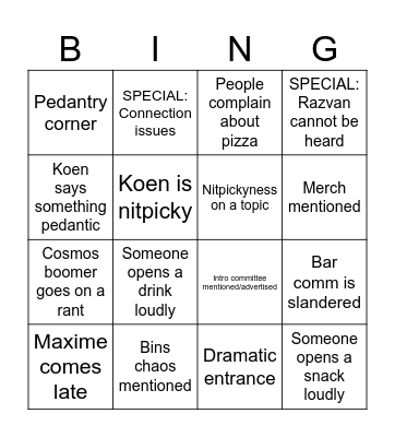 Cosmos Bingo Card