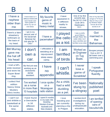Human Bingo (6 in a row) Bingo Card