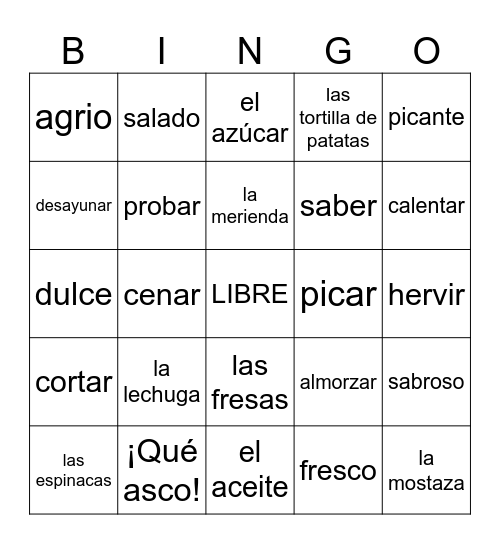 L2 5.1 Vocabulario Bingo Card