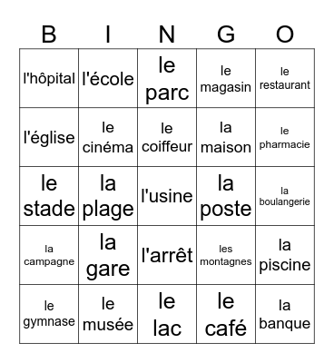 French Locations Bingo Card