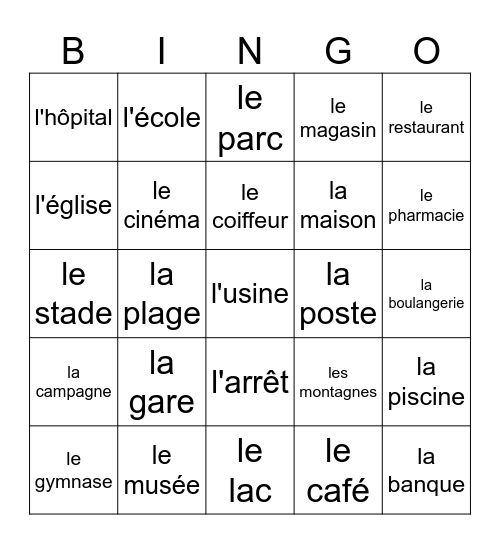 French Locations Bingo Card