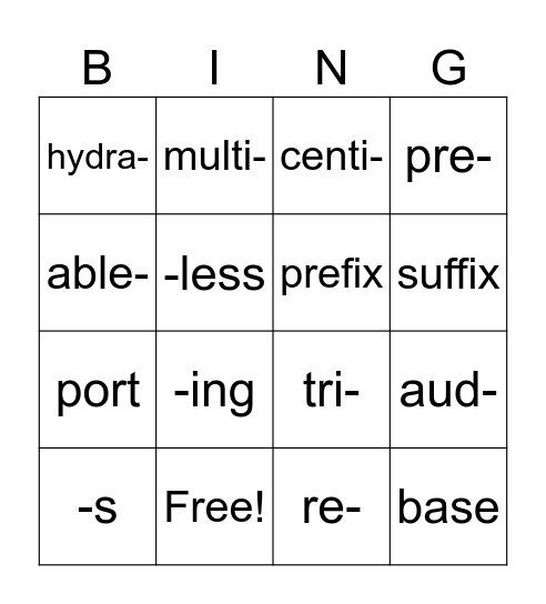 Morphemes! Bingo Card