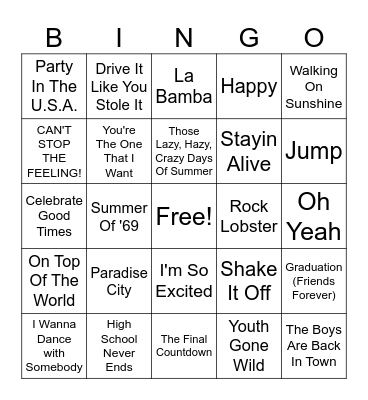 School's Out! Bingo Card