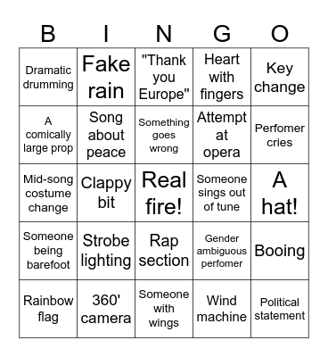 Eurovision Bingo Card