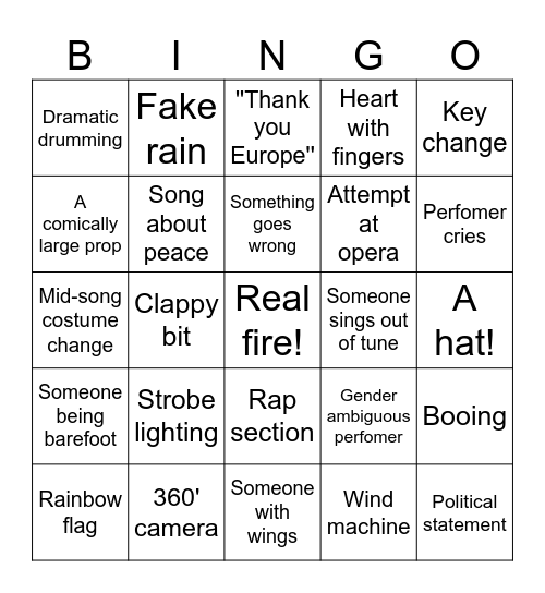 Eurovision Bingo Card