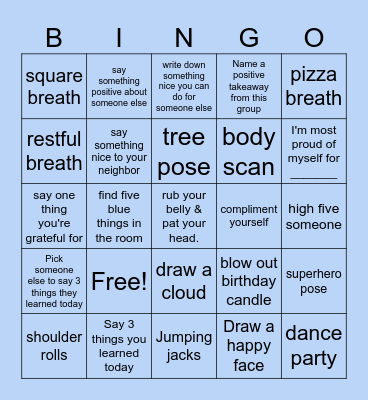 Positive Coping Strategies Bingo Card