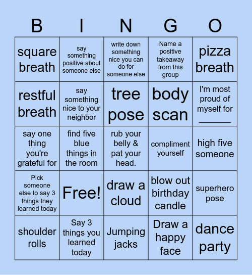 Positive Coping Strategies Bingo Card