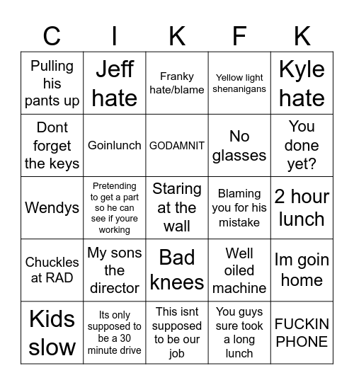 Seniorisms Bingo Card