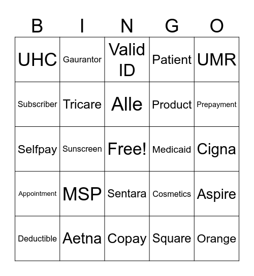 Front Desk Bingo Card