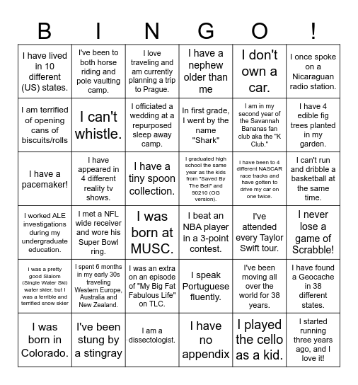 Human Bingo (6 in a row!) Bingo Card