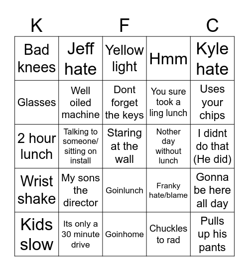 Seniorisms Bingo Card