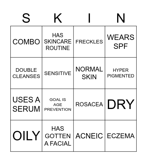 Skin bingo Card
