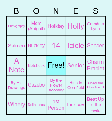 Lovely Bones Bingo Card