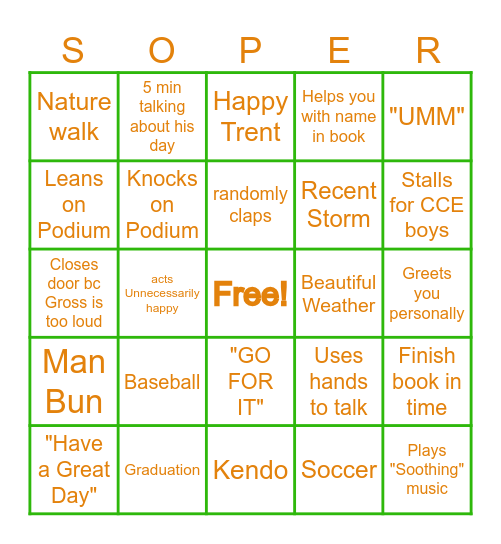 SOPER Bingo Card