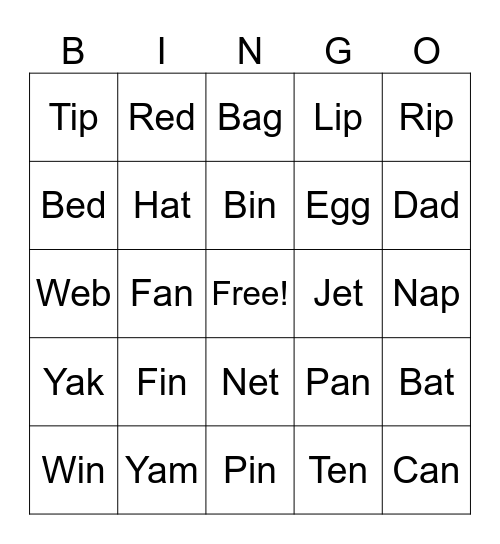 Phonics Bingo Card