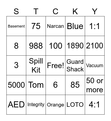 STCKY WEEK Bingo Card