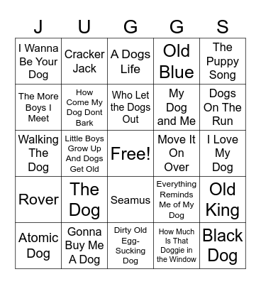 Songs About Dogs Bingo Card