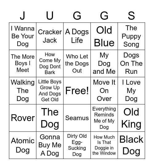 Songs About Dogs Bingo Card