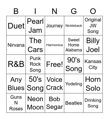 Jam Session Bingo Card