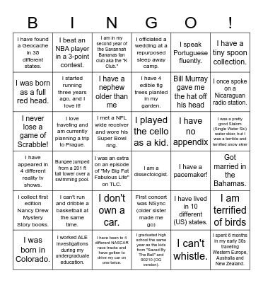 Human Bingo! (6 in a row!) Bingo Card