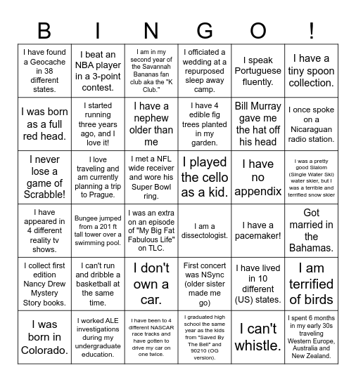 Human Bingo! (6 in a row!) Bingo Card