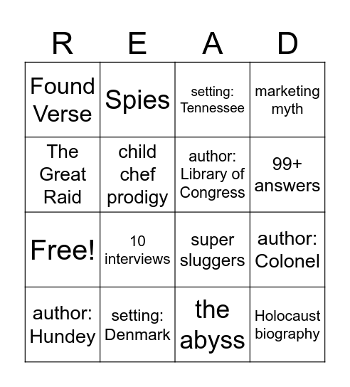 Dogwood Readers Award Bingo Card