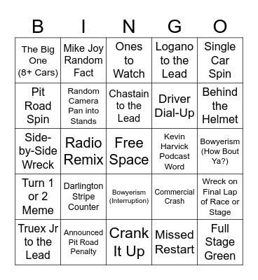 Darlington Bingo Card