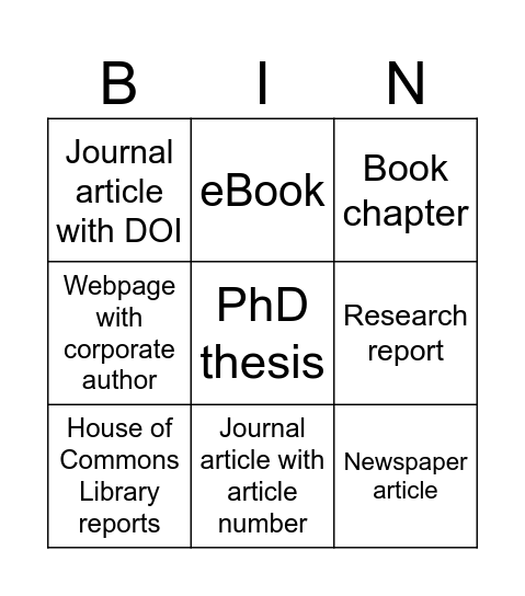 Untitled Bingo Card