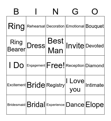 Bride Bingo Card